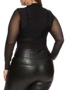 Plus Size Mesh High Neck Long Sleeve Bodysuit sold by Rainbow