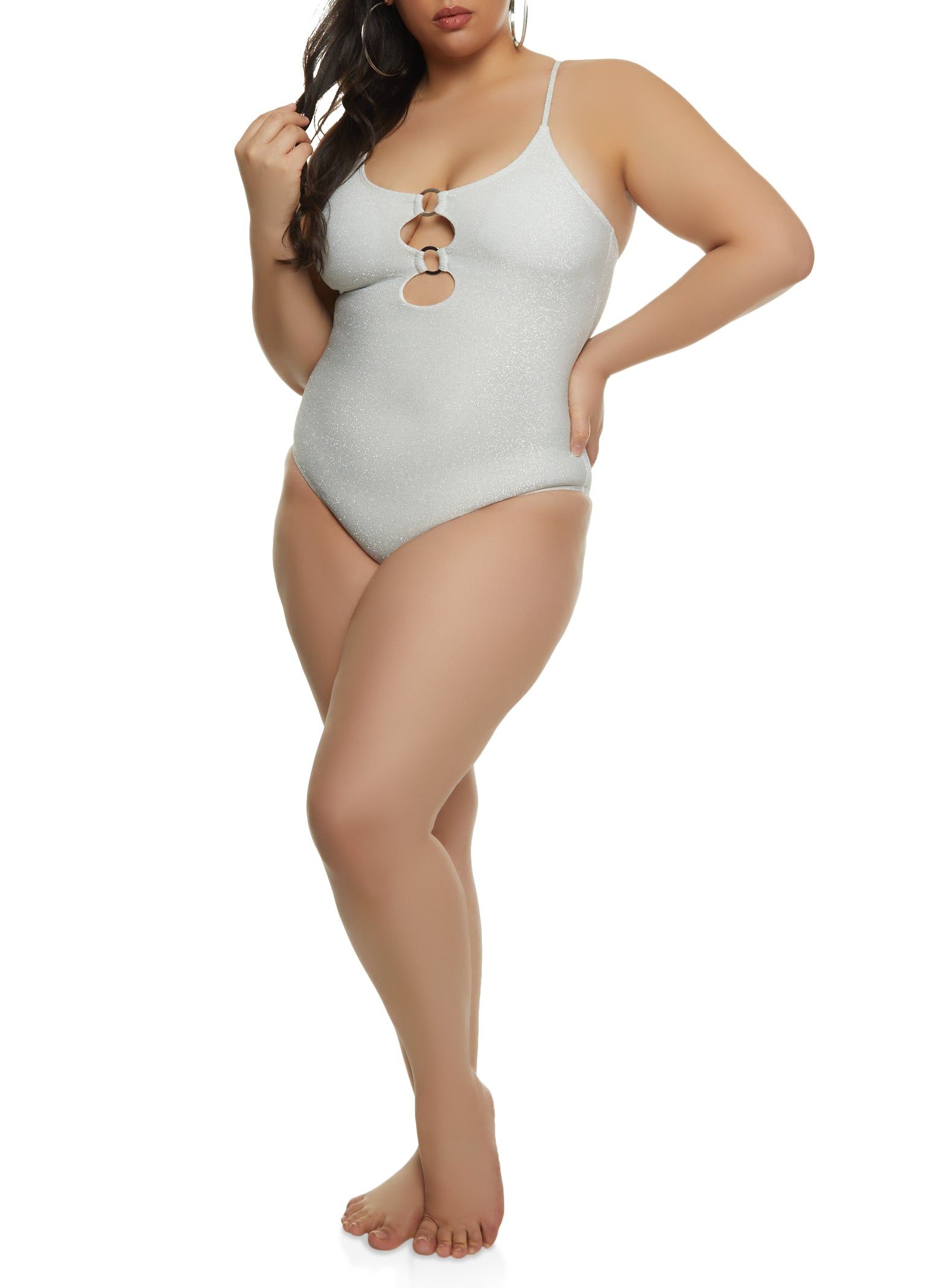 Plus Size Lurex Double O Ring Cut Out One Piece Swimsuit sold by Rainbow product image thumbnail 2