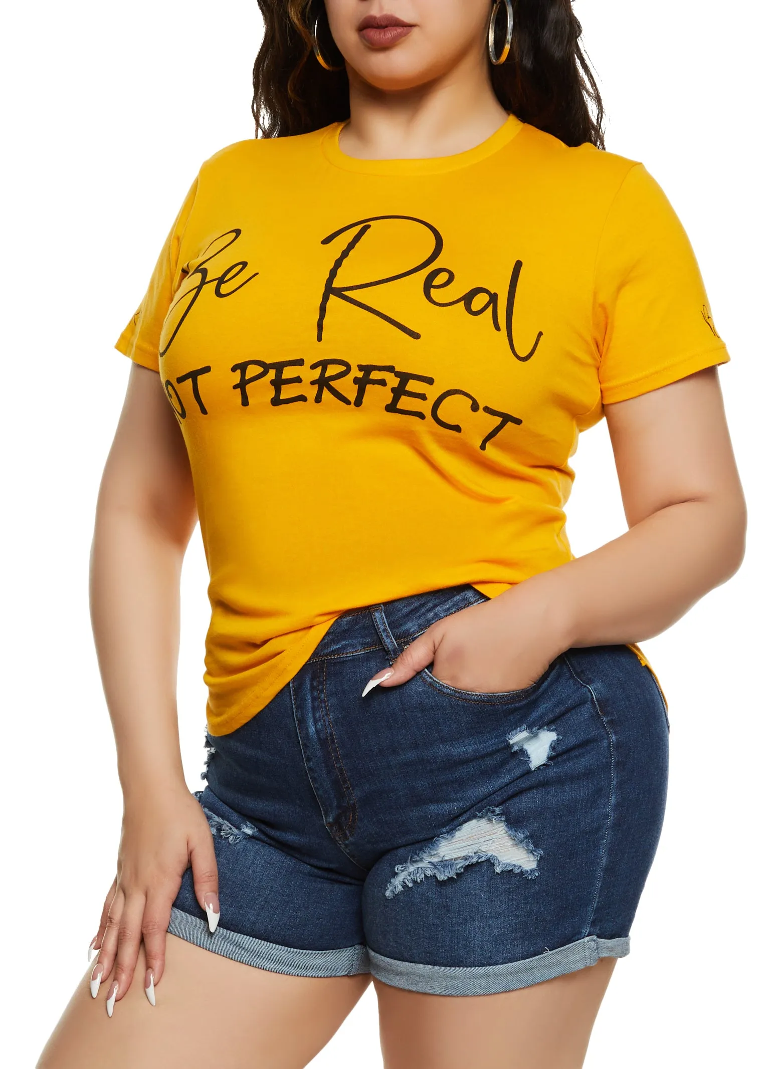Plus Size Be Real Not Perfect Graphic T Shirt sold by Rainbow