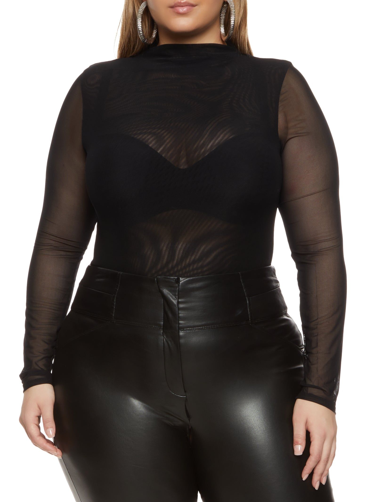 Plus Size Mesh High Neck Long Sleeve Bodysuit sold by Rainbow product image thumbnail 2