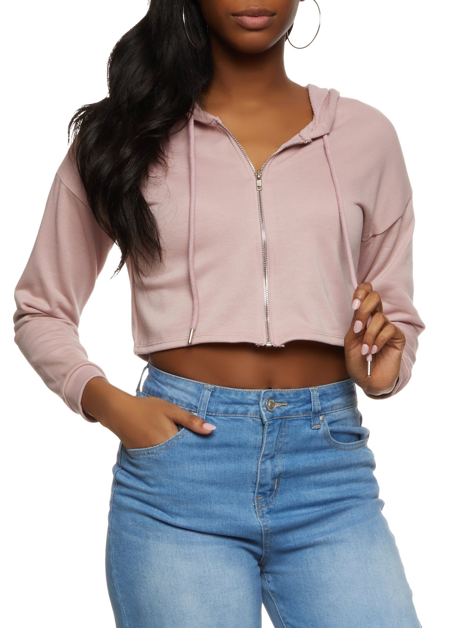 Solid Zip Front Cropped Hoodie sold by Rainbow