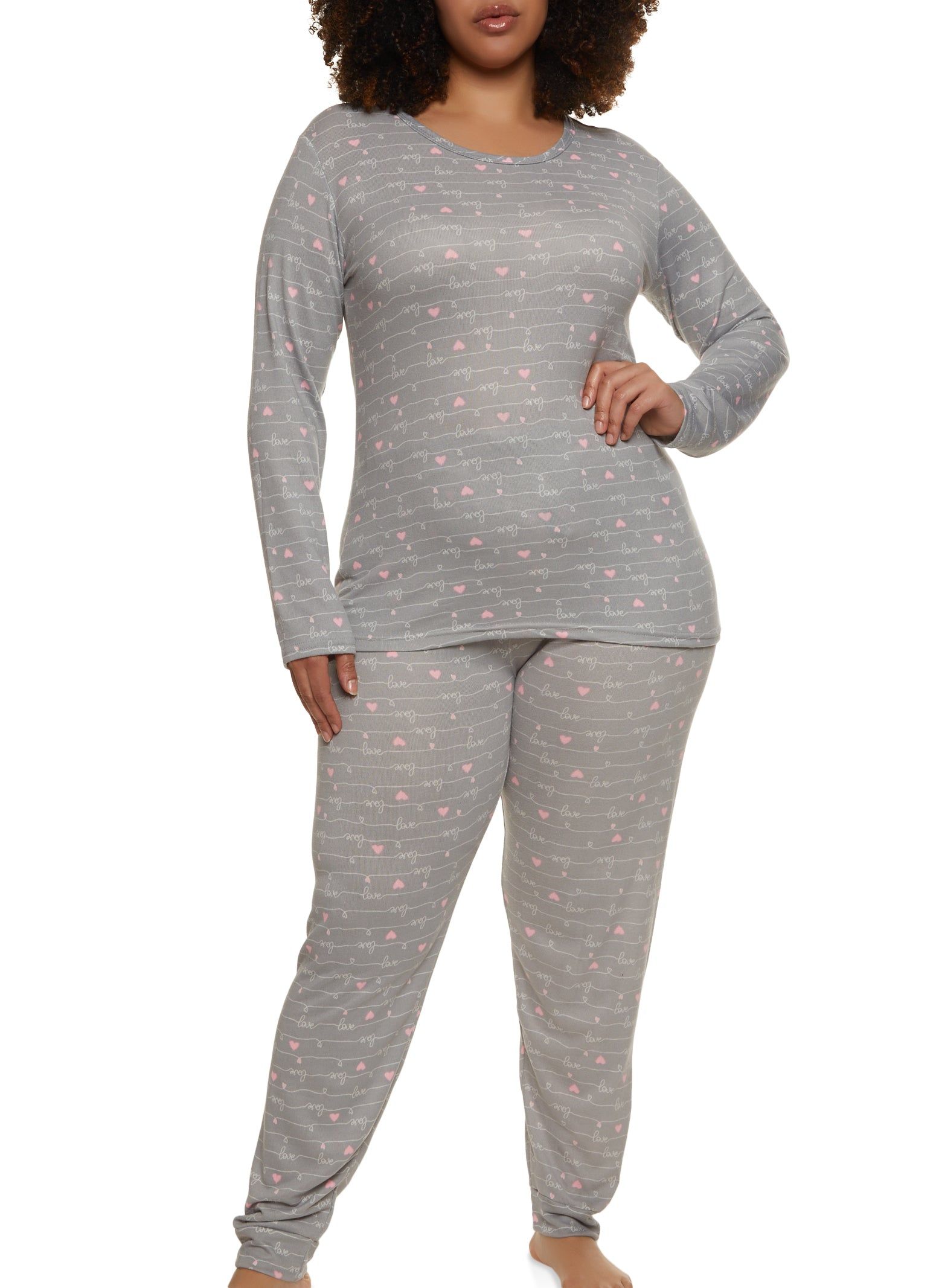 Plus Size Love Heart Print Pajama Top and Pants sold by Rainbow