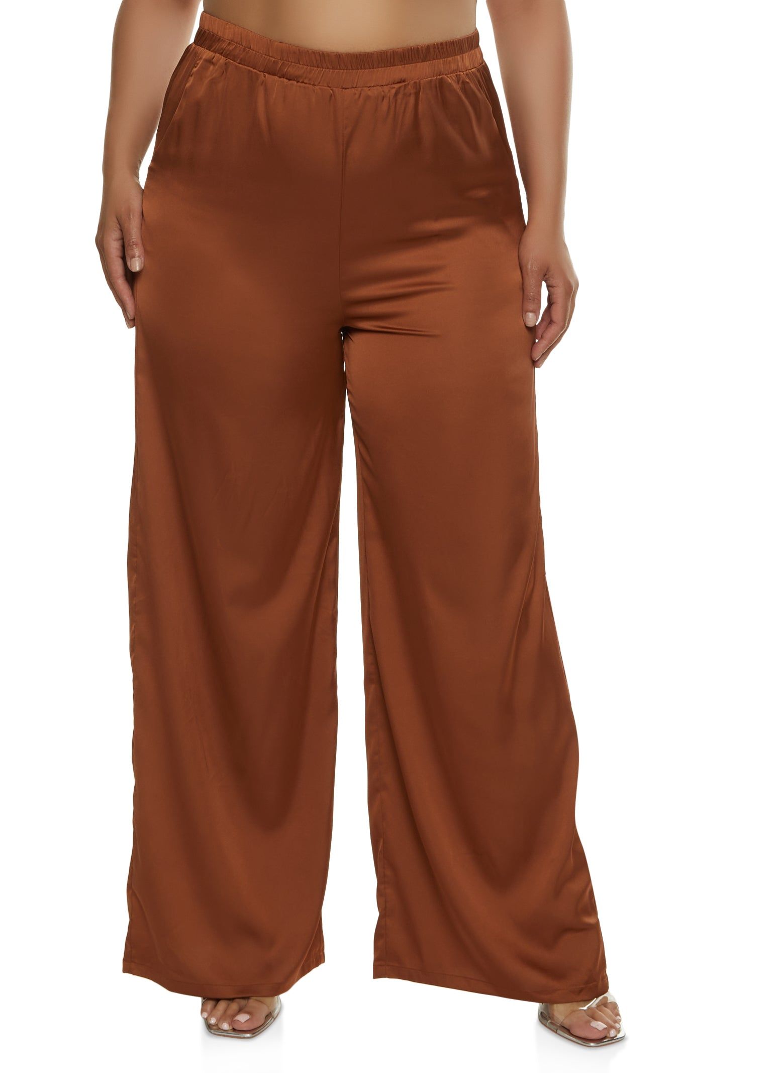 Plus Size Satin High Waist Palazzo Pants sold by Rainbow