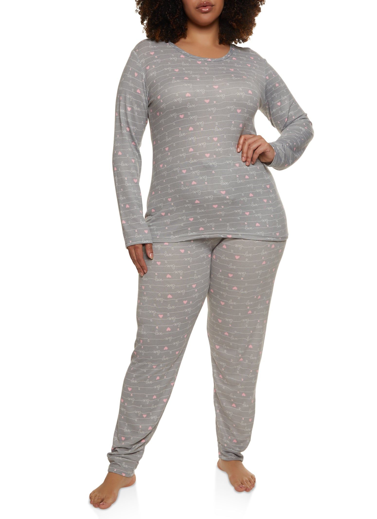 Plus Size Love Heart Print Pajama Top and Pants sold by Rainbow product image thumbnail 2