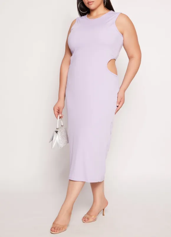 Plus Size Ribbed Knit Side Cut Out Back Tank Dress sold by Rainbow