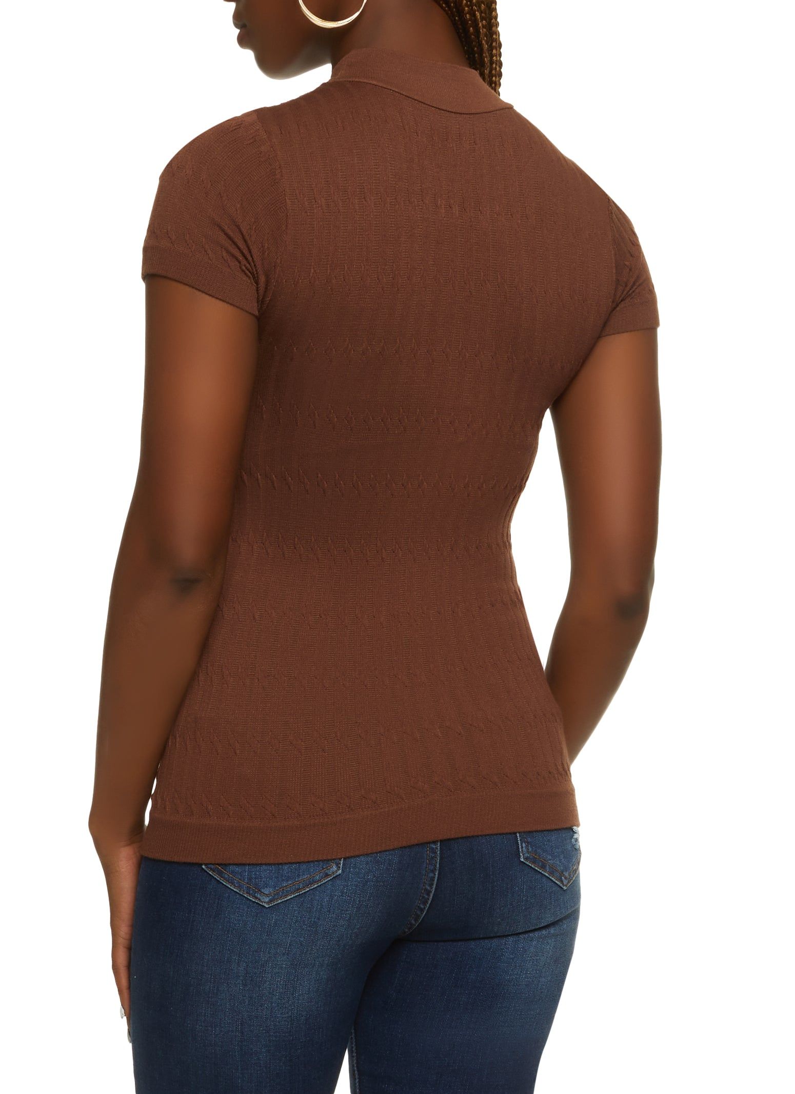 Seamless Cable Knit Mock Neck Short Sleeve Top sold by Rainbow product image thumbnail 2