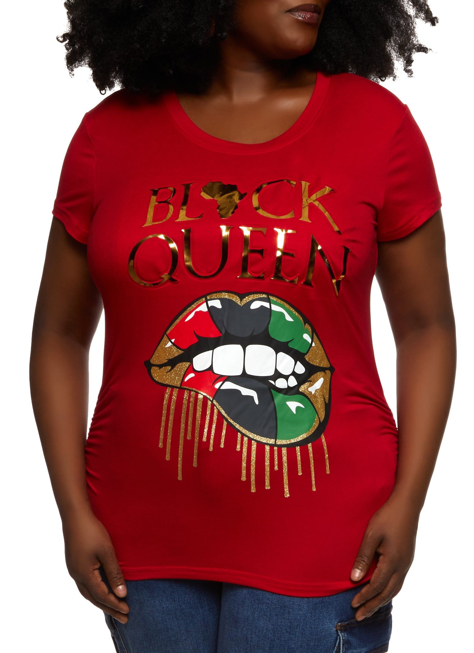 Plus Size Black Queen Embossed Foil Graphic Tee sold by Rainbow