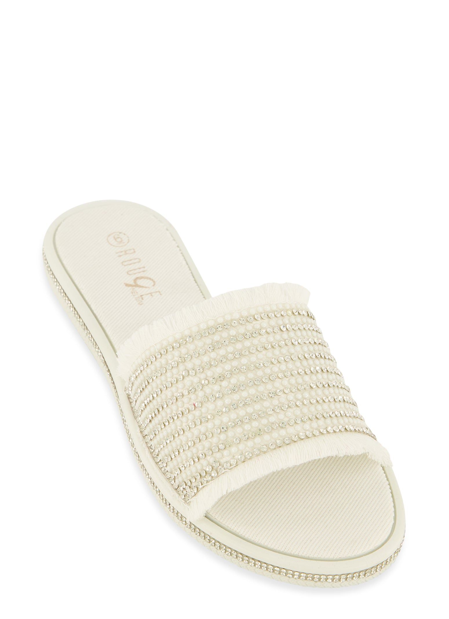 Embellished Frayed Slide Sandals sold by Rainbow