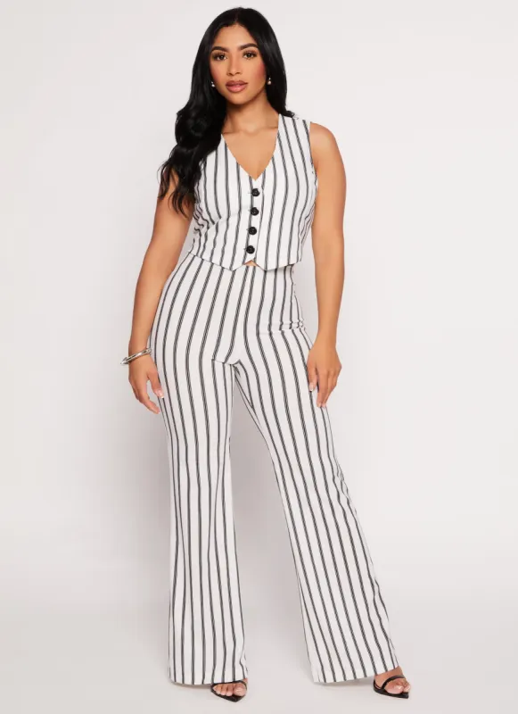 Pinstripe High Waist Wide Leg Pants sold by Rainbow