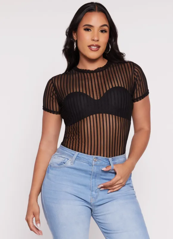 Mesh Striped Crew Neck Tunic Top sold by Rainbow