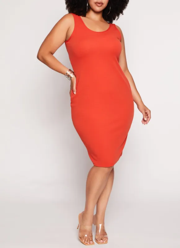 Plus Size Textured Knit Scoop Neck Tank Dress sold by Rainbow