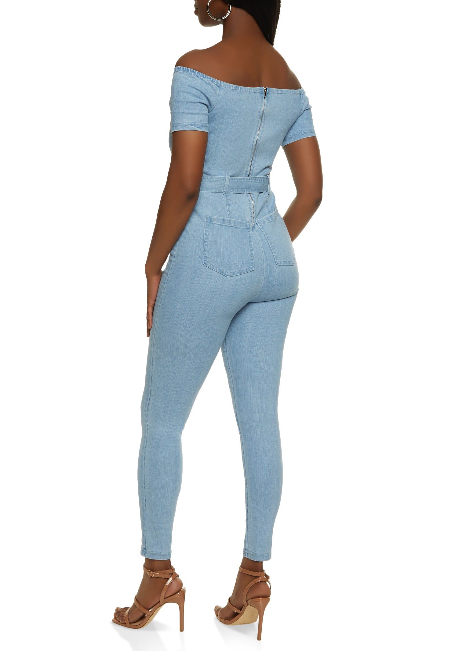 Off the Shoulder Denim Lace Up Jumpsuit sold by Rainbow product image thumbnail 3