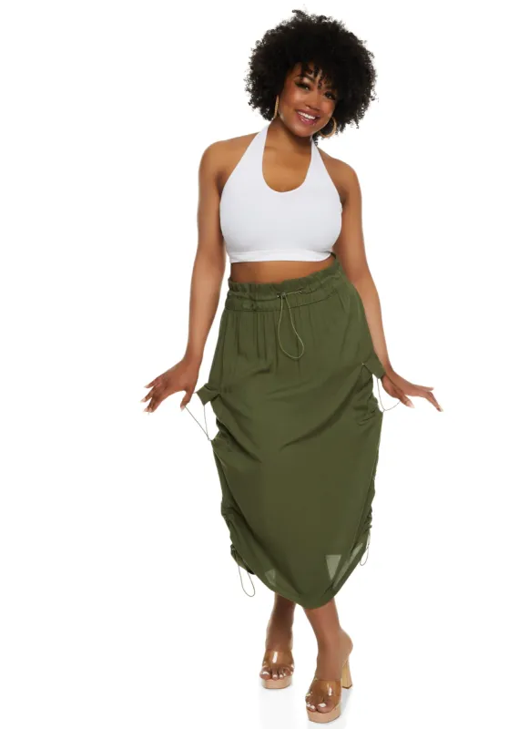 Plus Size Linen Toggle Drawstring Hem Cargo Skirt sold by Rainbow