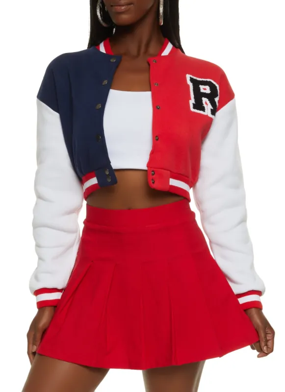Color Blocked Cropped Letterman Jacket sold by Rainbow