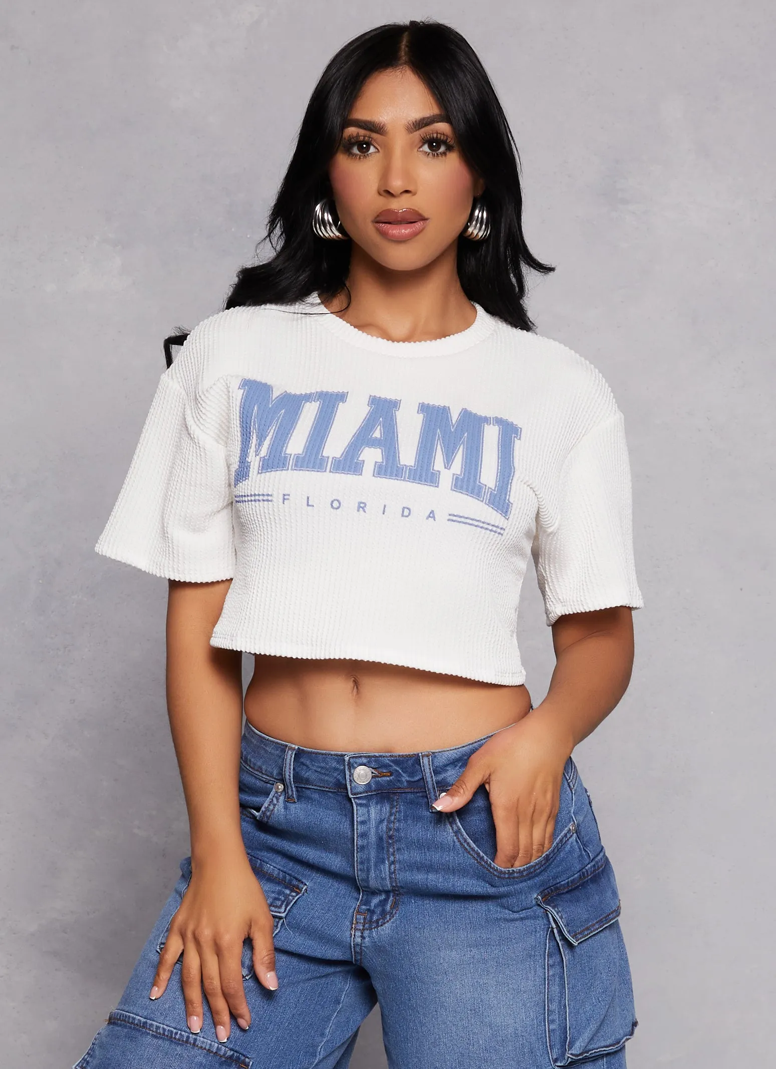 Ribbed Miami Florida Cropped Graphic Tee sold by Rainbow