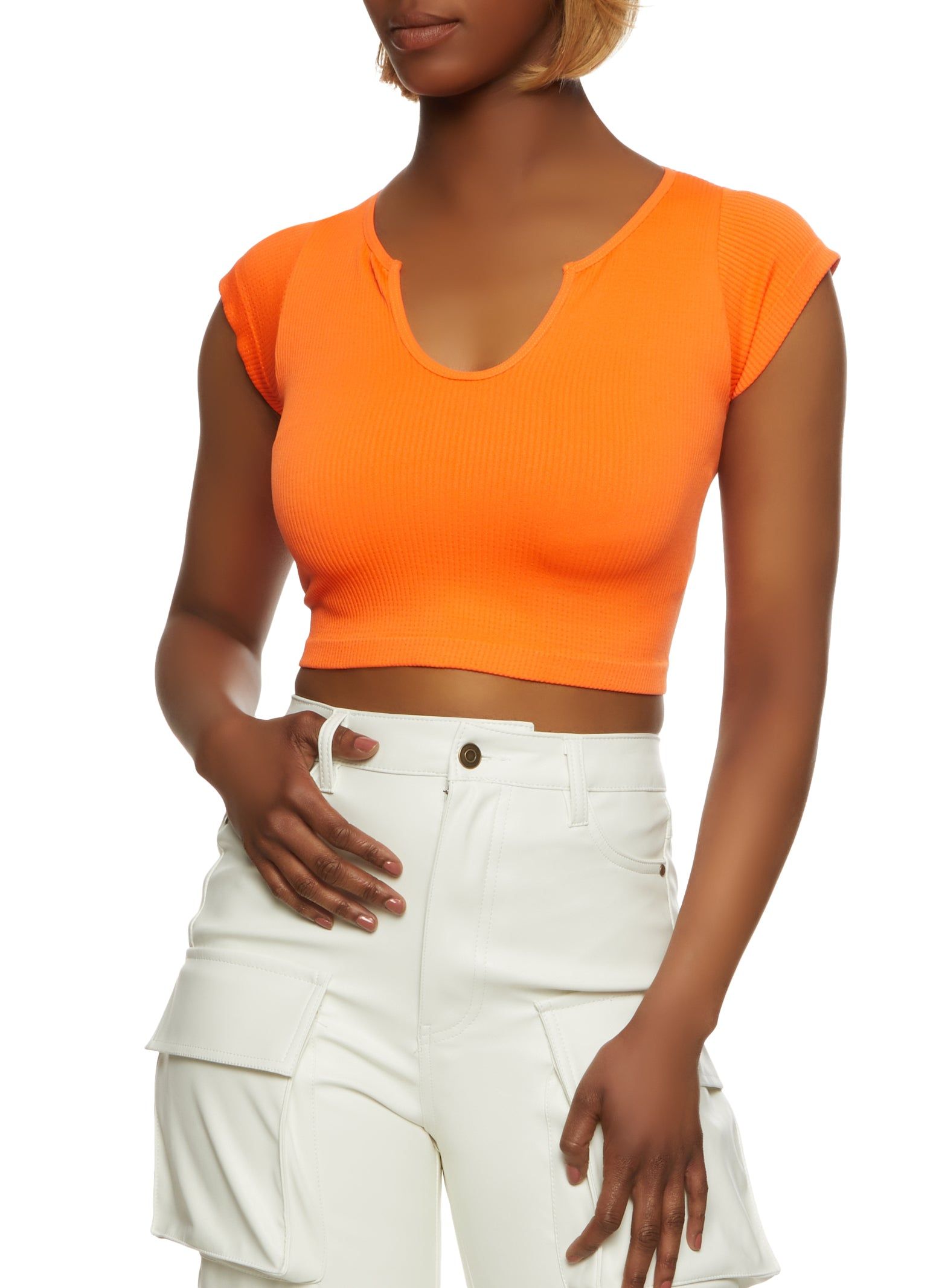 Ribbed Notch Neck Crop Top sold by Rainbow