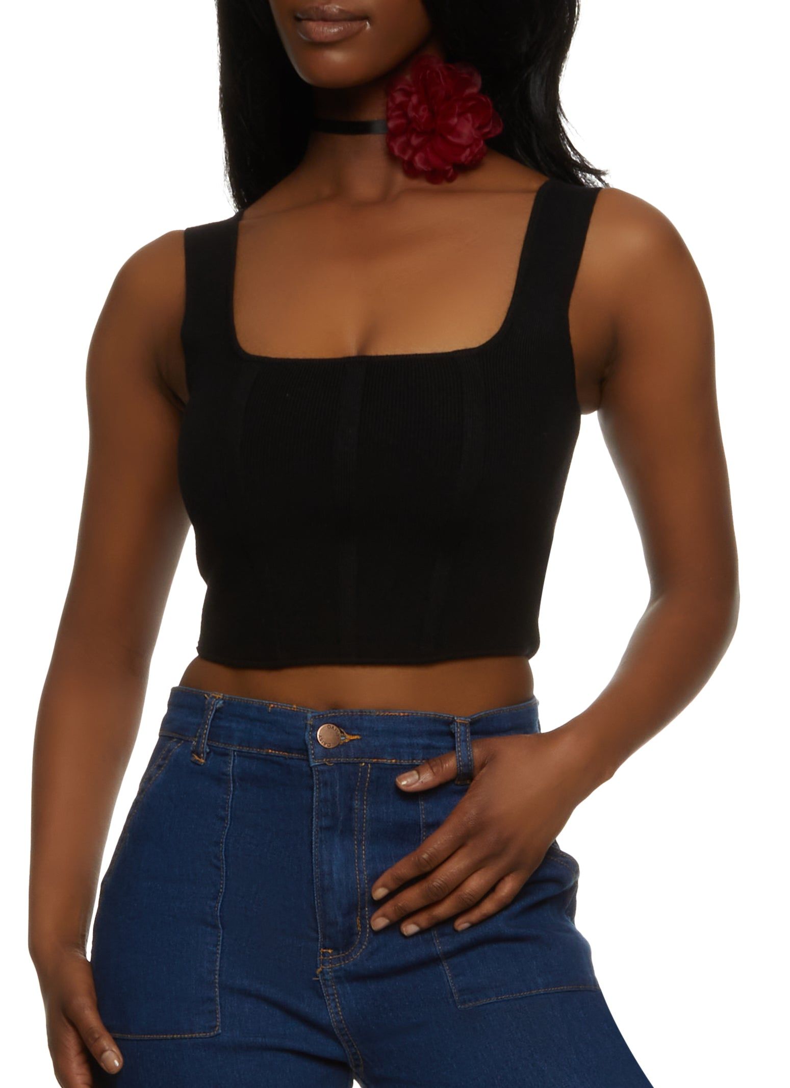 Ribbed Square Neck Corset Top sold by Rainbow