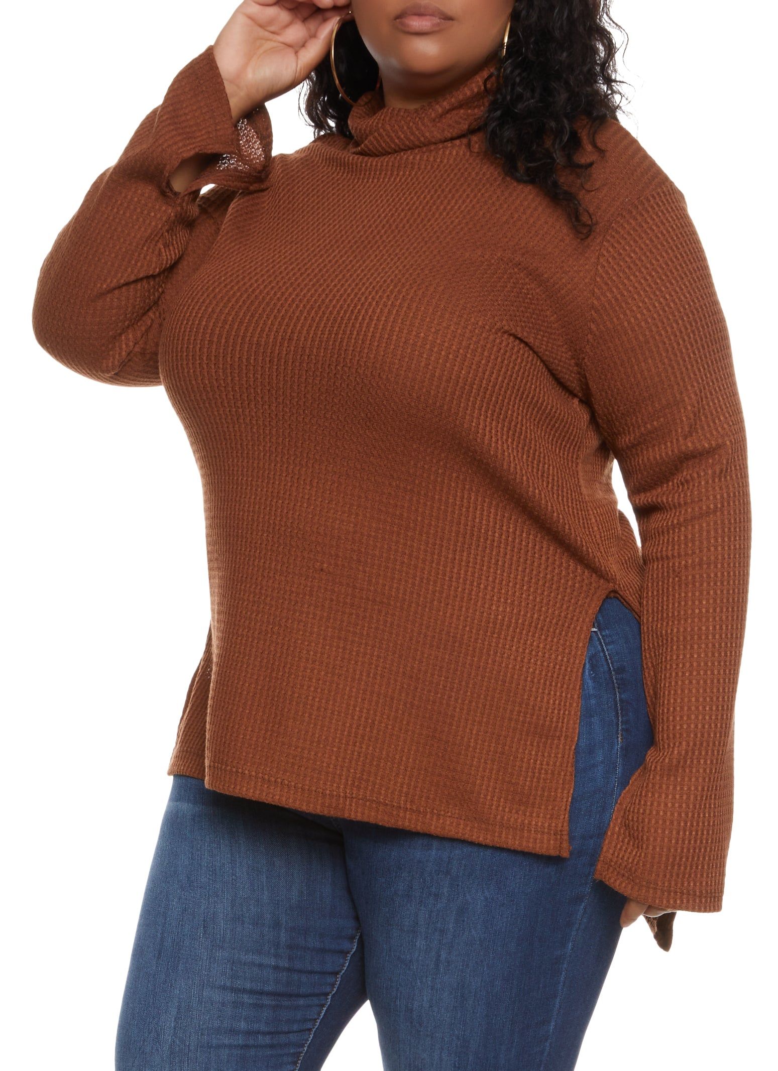 Plus Size Turtleneck High Low Tunic Top sold by Rainbow