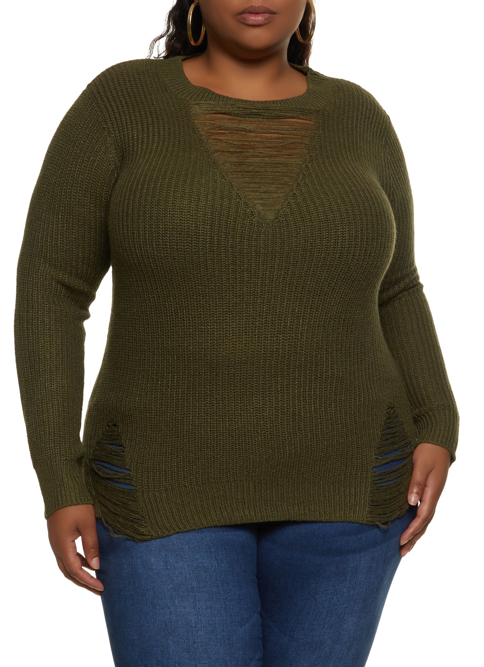 Plus Size Distressed Detail Pullover Sweater sold by Rainbow