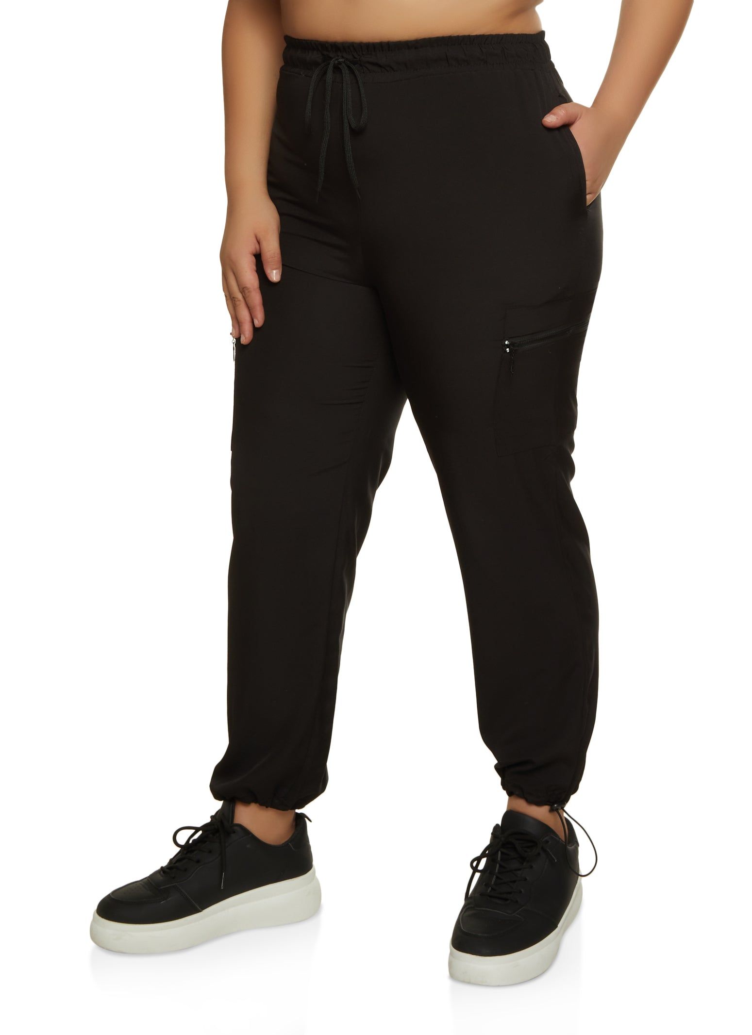 Plus Size Solid Zip Pocket Parachute Joggers sold by Rainbow