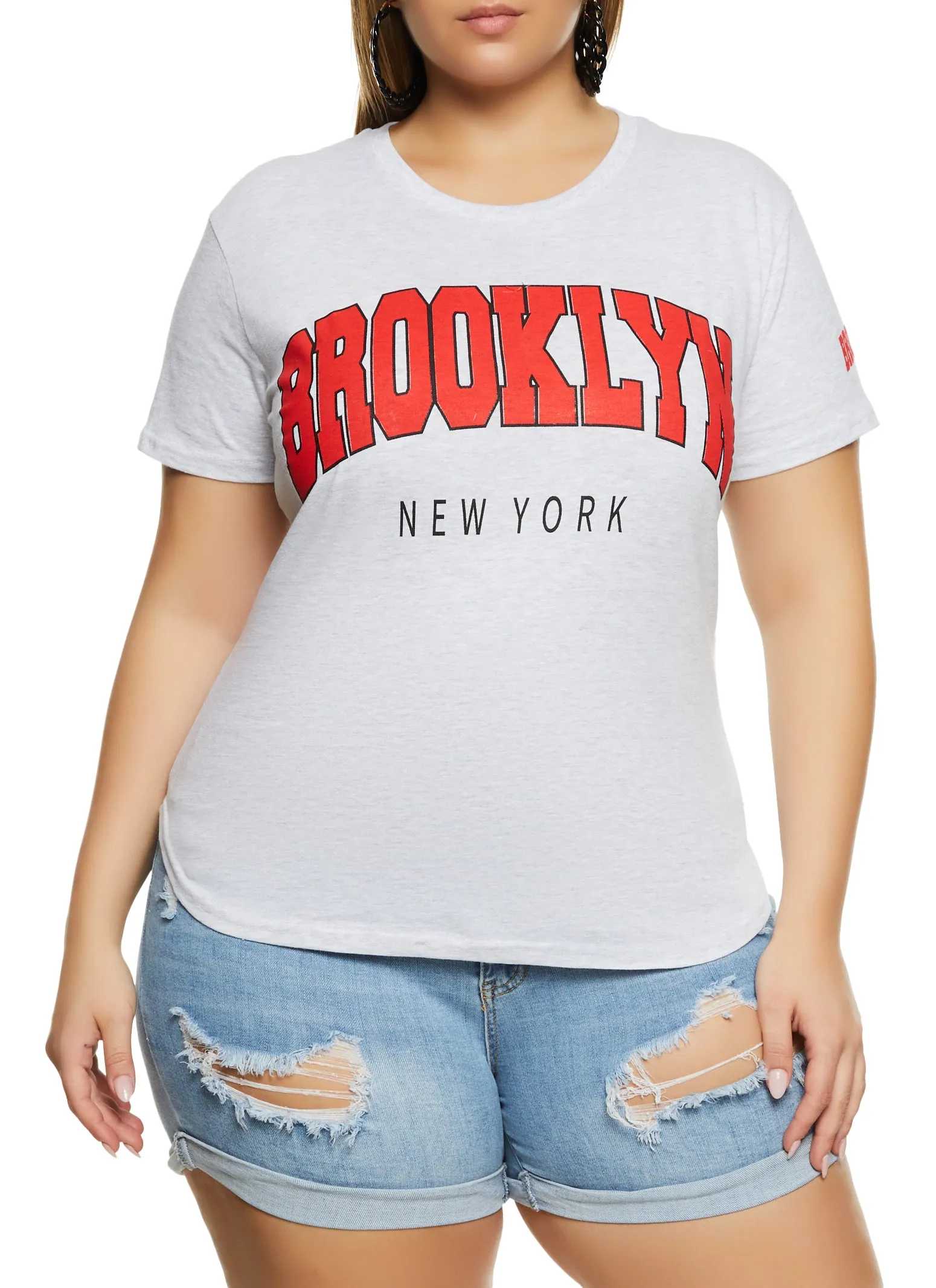 Plus Size Brooklyn High Low Hem Graphic Tee sold by Rainbow