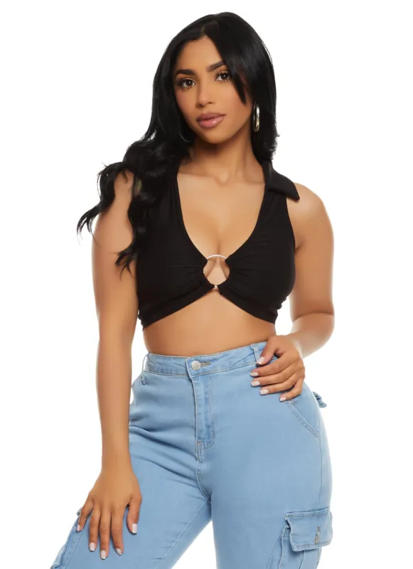 Almost Famous Collared Cropped Halter Top sold by Rainbow