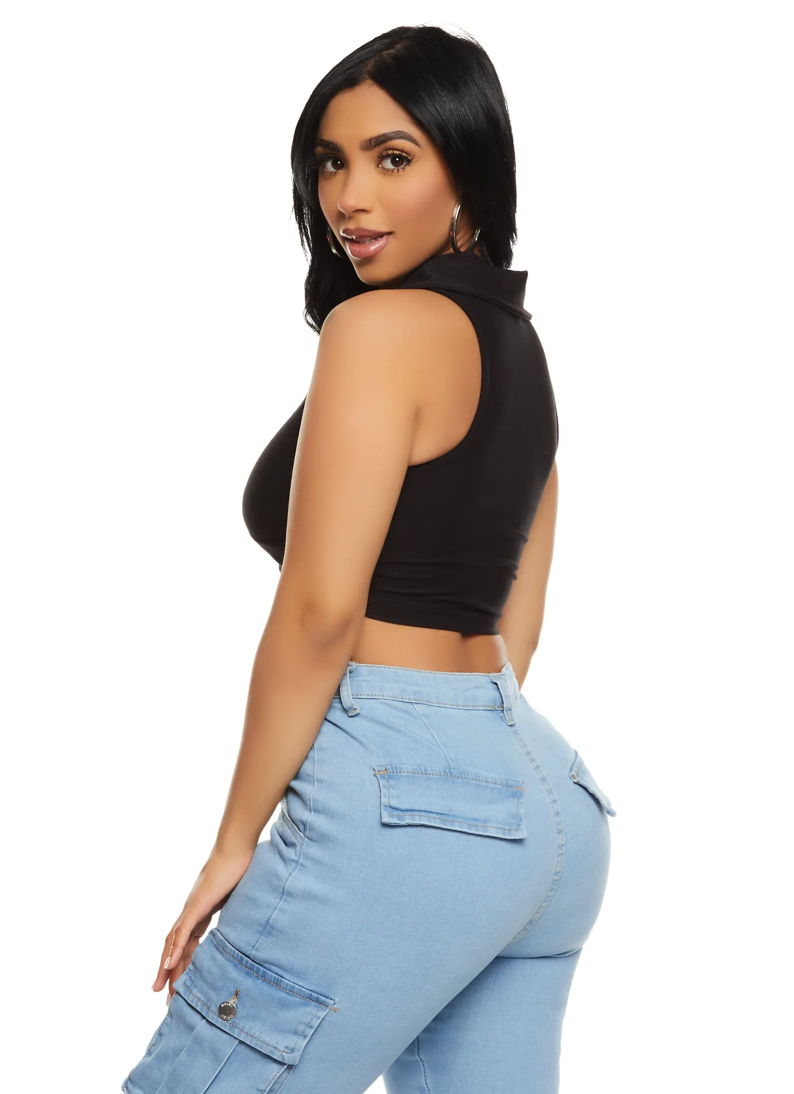 Almost Famous Collared Cropped Halter Top sold by Rainbow product image thumbnail 2