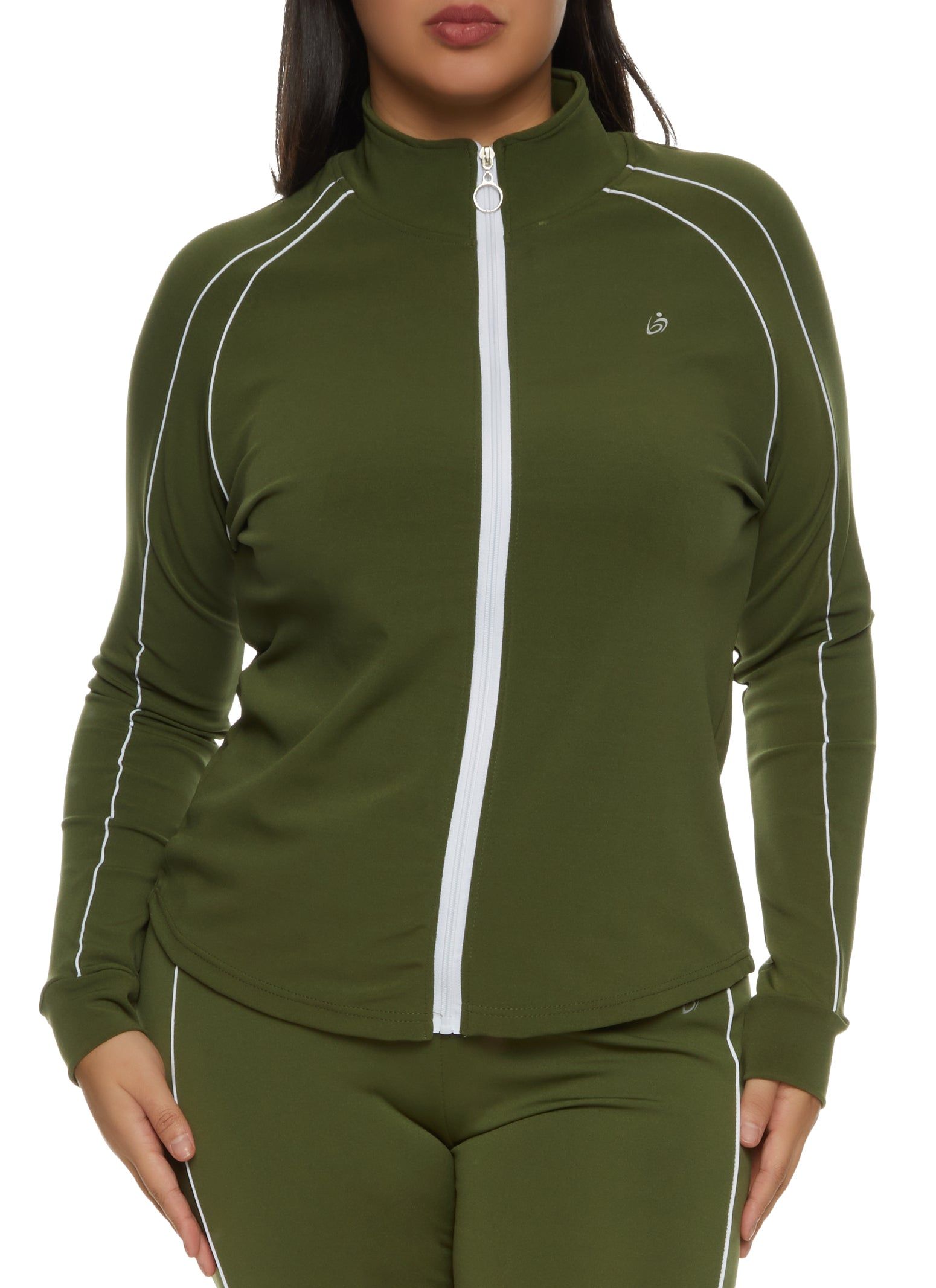 Plus Size Mock Neck Contrast Piping Track Jacket sold by Rainbow