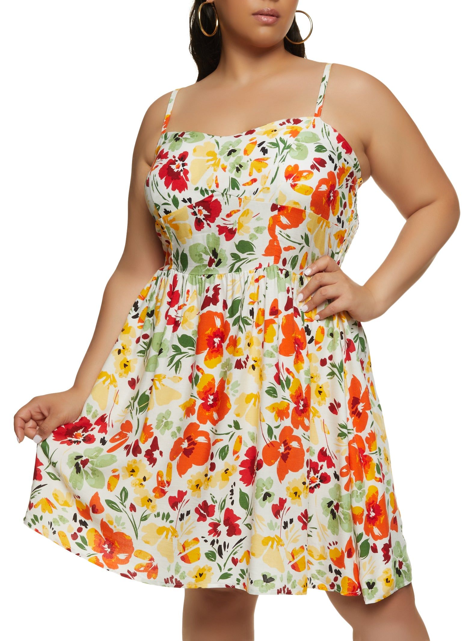 Plus Size Floral Print Smocked Back Sundress sold by Rainbow