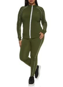 Plus Size Mock Neck Contrast Piping Track Jacket sold by Rainbow