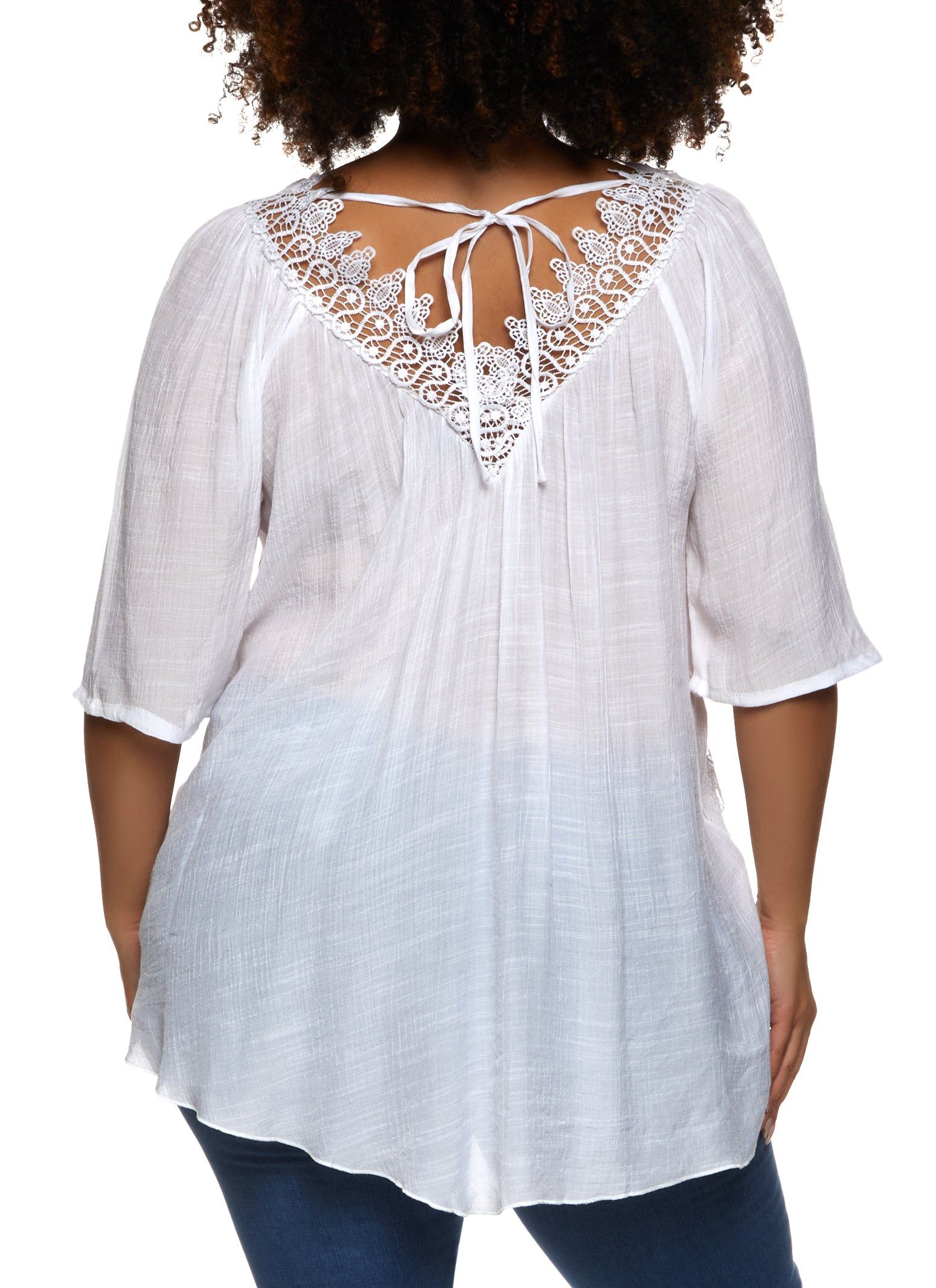 Plus Size Gauze Knit Crochet Lace Trim Blouse sold by Rainbow product image thumbnail 2
