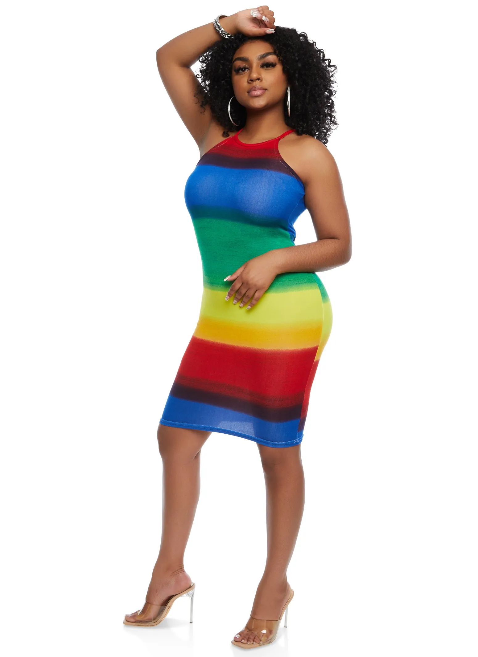 Rainbow Striped High Neck Midi Dress sold by Rainbow product image thumbnail 2
