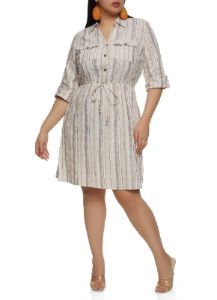 Plus Size Striped Half Button Shirt Dress sold by Rainbow