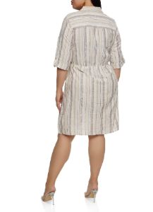 Plus Size Striped Half Button Shirt Dress sold by Rainbow