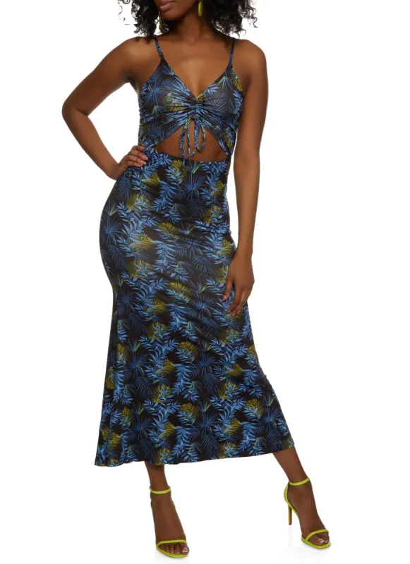 Printed Ruched Cut Out Maxi Dress sold by Rainbow