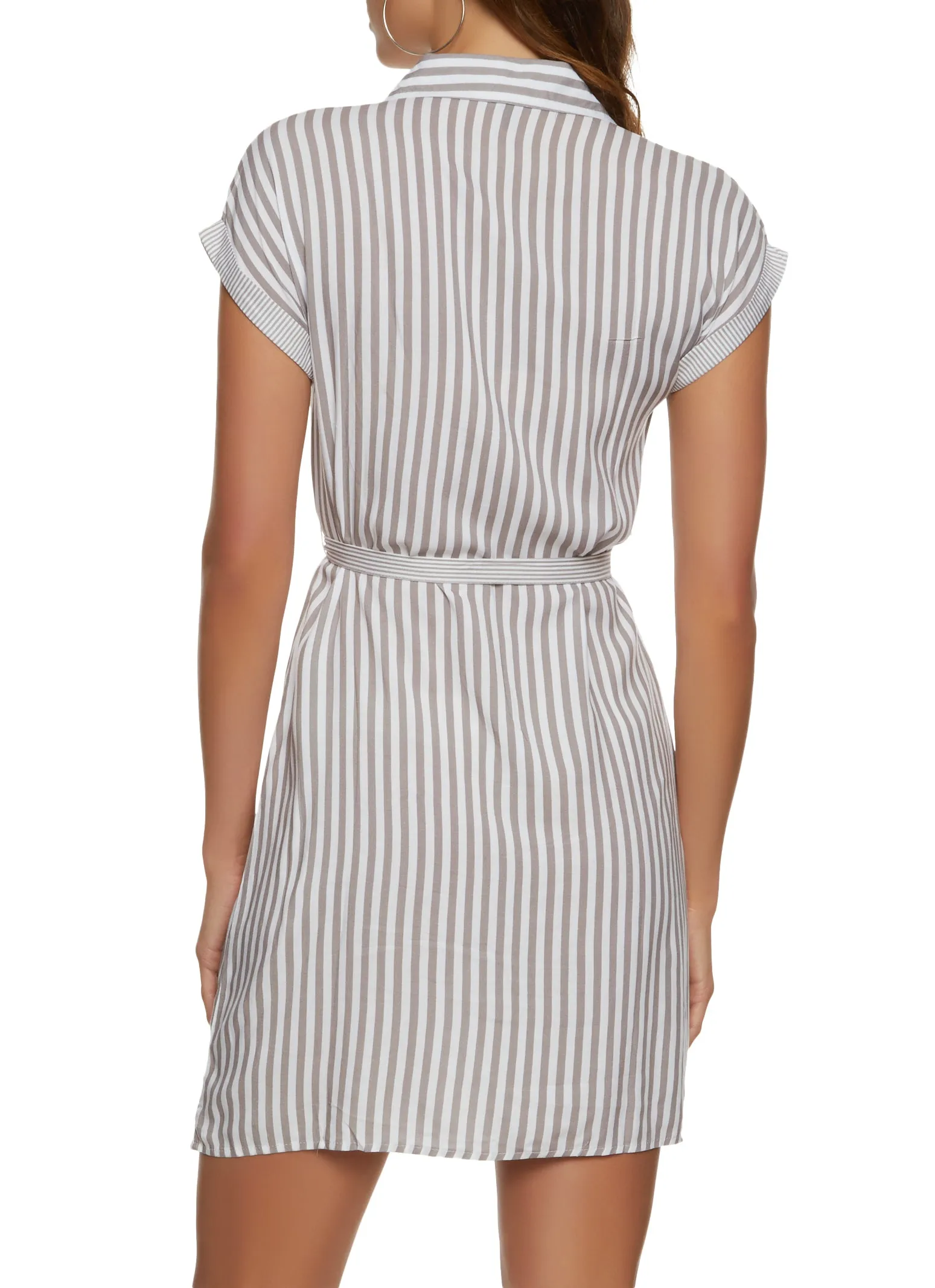 Striped Cap Sleeve Tie Waist Shirt Dress sold by Rainbow product image thumbnail 3