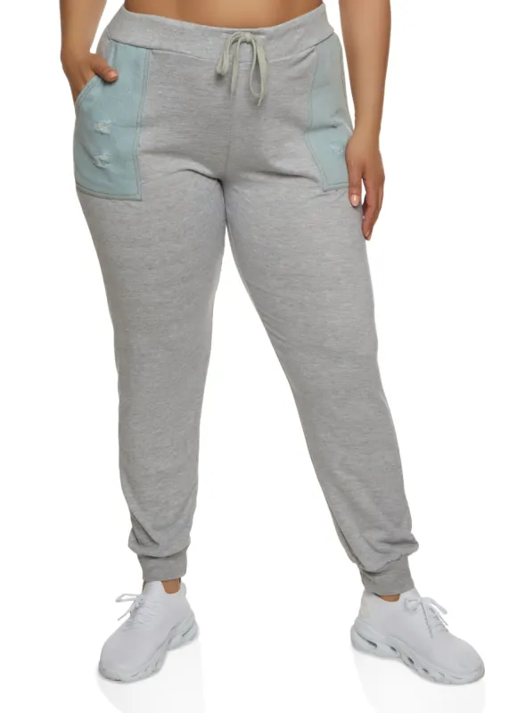 Plus Size Distressed Denim Pocket Detail Joggers sold by Rainbow