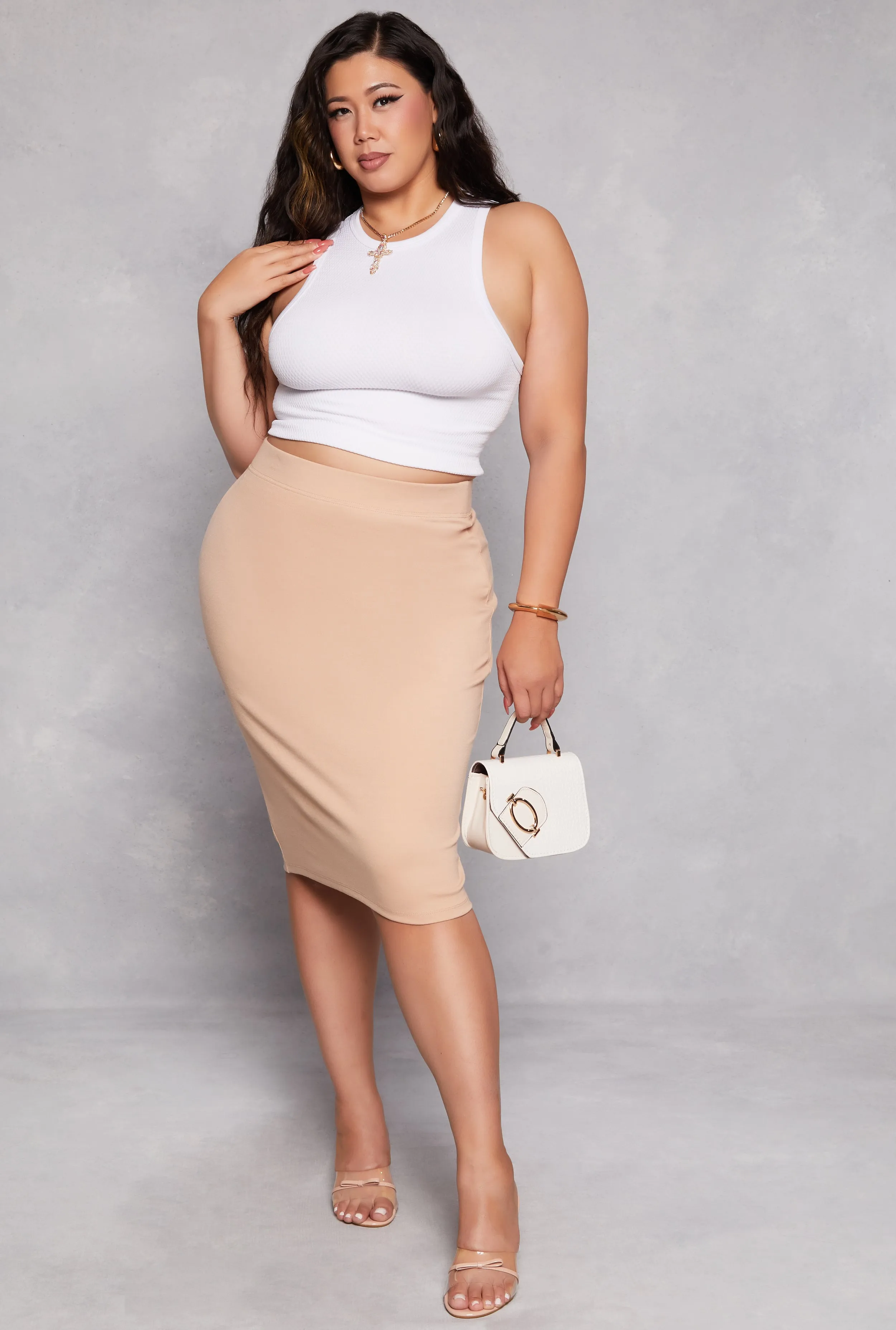 Plus Size Iris Ponte High Waist Midi Pencil Skirt sold by Rainbow