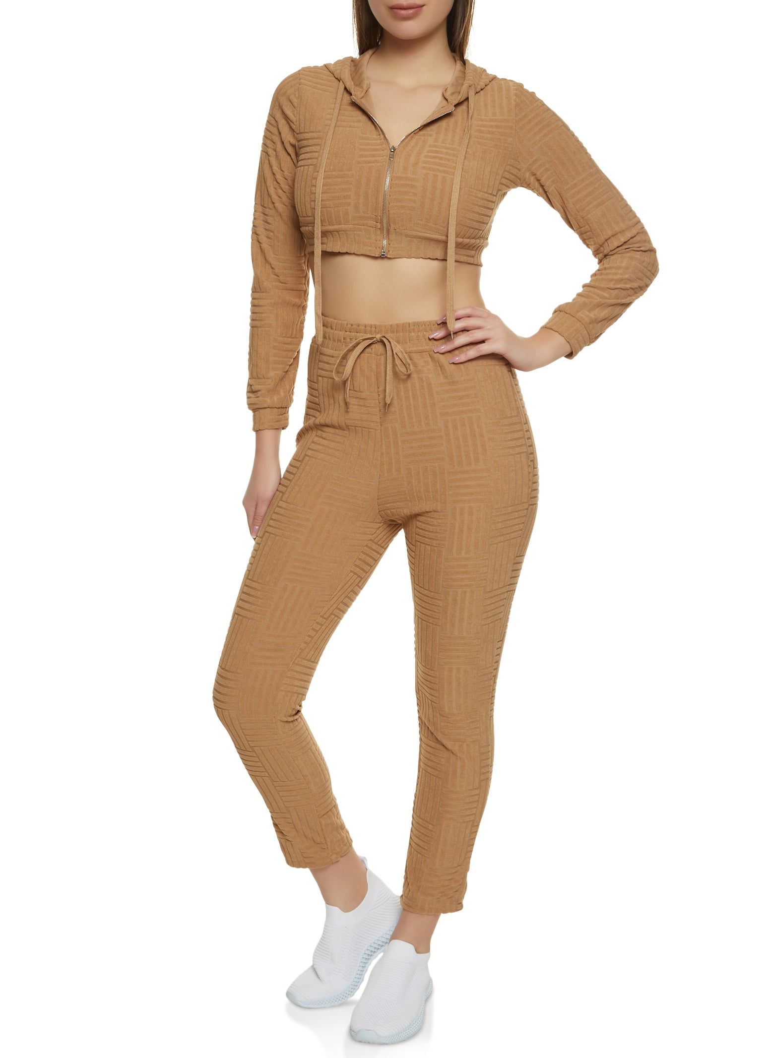 Terry Cloth Zip Front Cropped Hoodie sold by Rainbow product image thumbnail 2