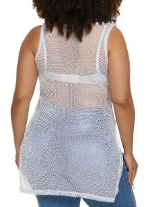 Plus Size Fishnet Side Slit Tank Top sold by Rainbow