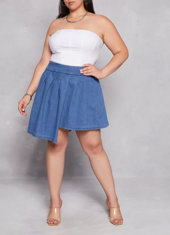 Plus Size Daisy Asymmetrical Pleated Denim Skort sold by Rainbow