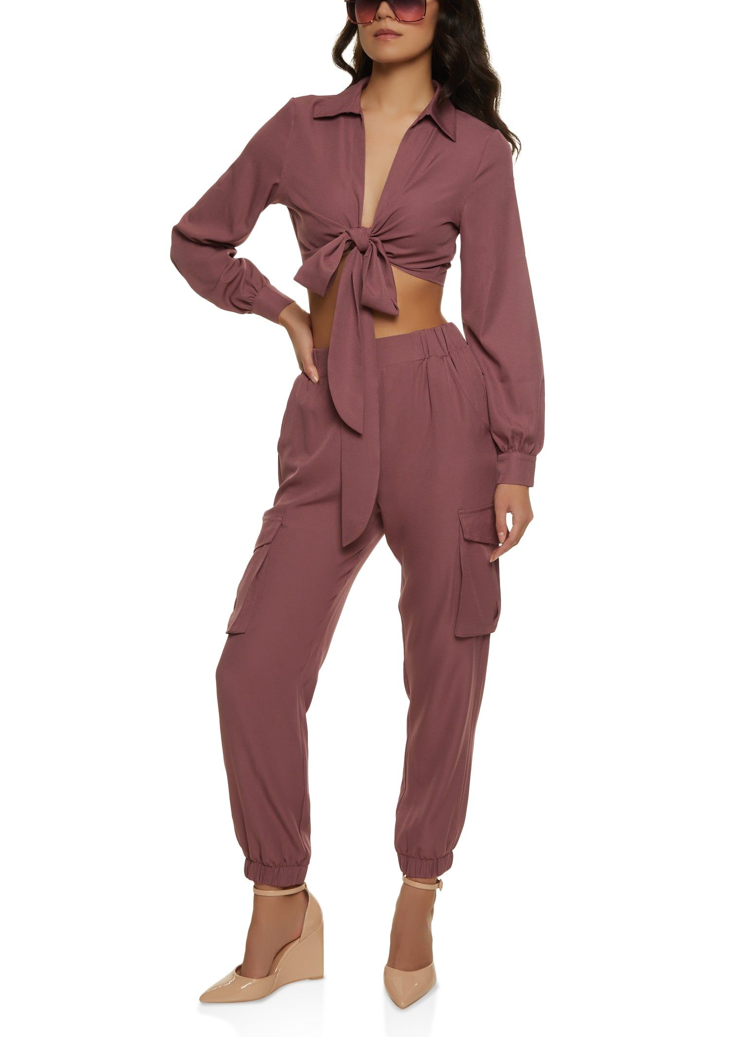 Crepe Knit Tie Front Crop Top sold by Rainbow product image thumbnail 2