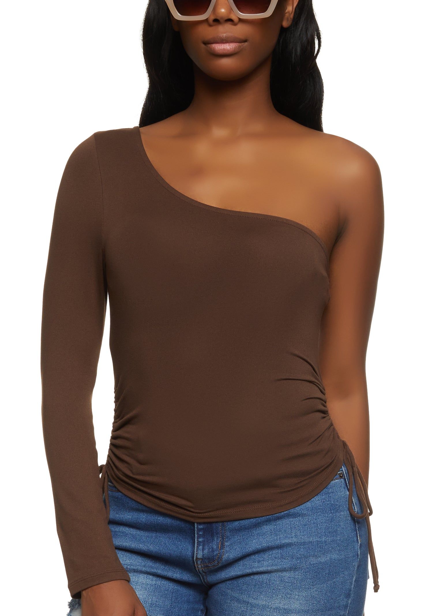Ruched Side One Shoulder Top sold by Rainbow