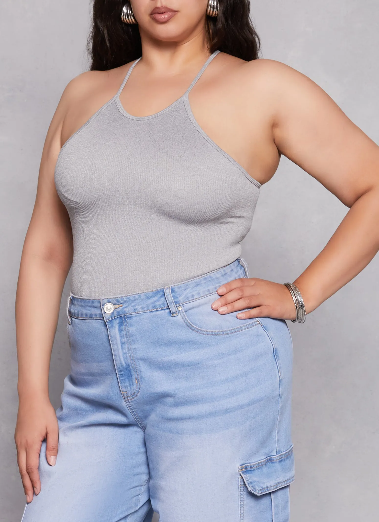 Plus Size Seamless Racerback High Neck Tank Top sold by Rainbow