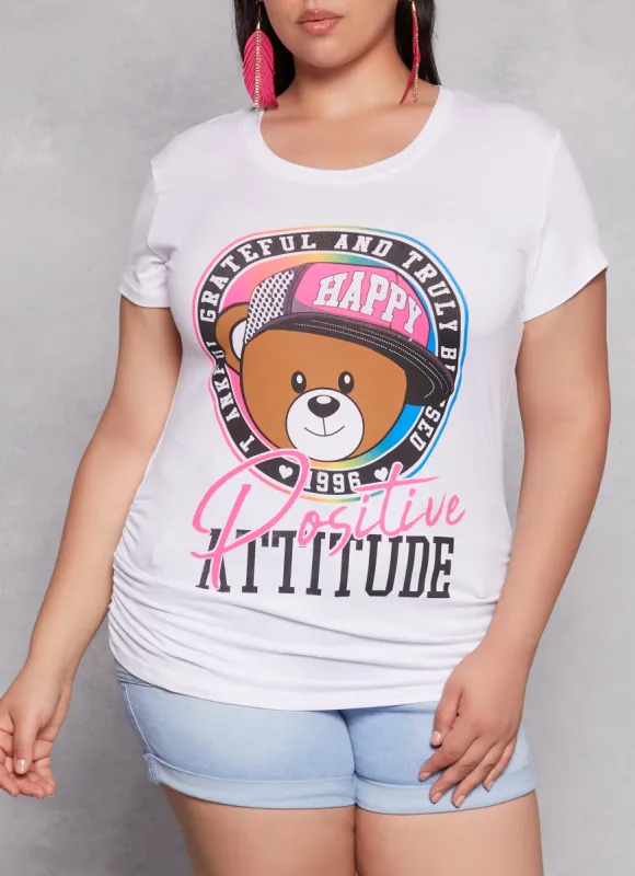 Plus Size Bear Positive Attitude Graphic Tee sold by Rainbow
