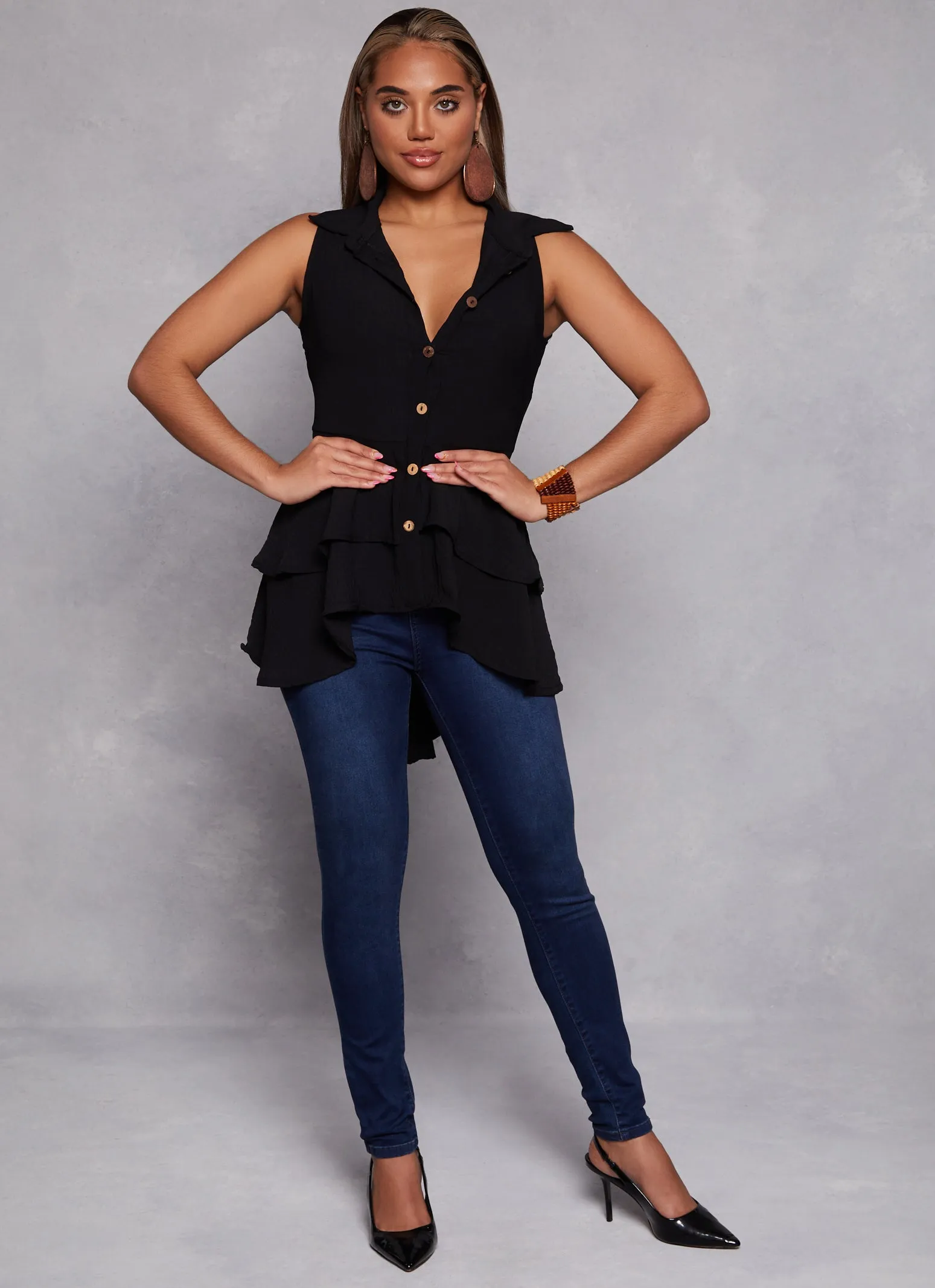 Sleeveless Button Down Tiered High Low Top sold by Rainbow product image thumbnail 2