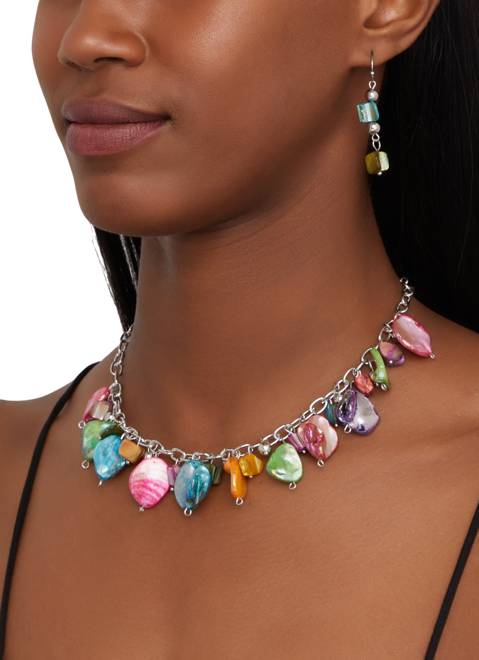 Iridescent Shell Beaded Necklace and Drop Earrings sold by Rainbow