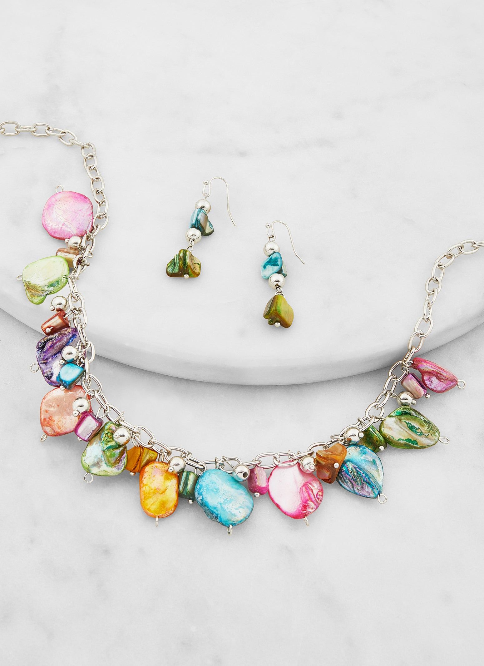 Iridescent Shell Beaded Necklace and Drop Earrings sold by Rainbow product image thumbnail 2