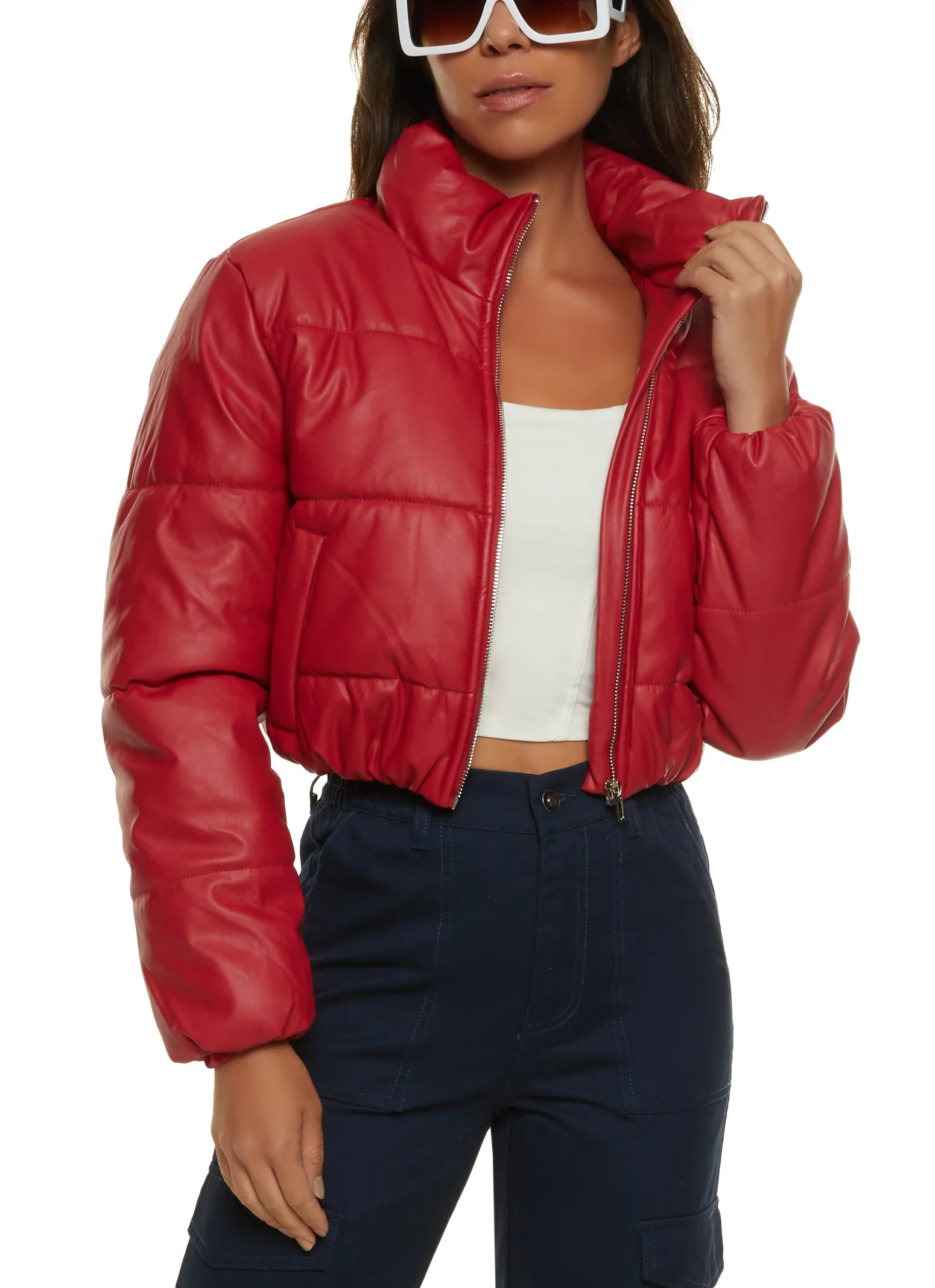 Faux Leather Cropped Puffer Jacket sold by Rainbow