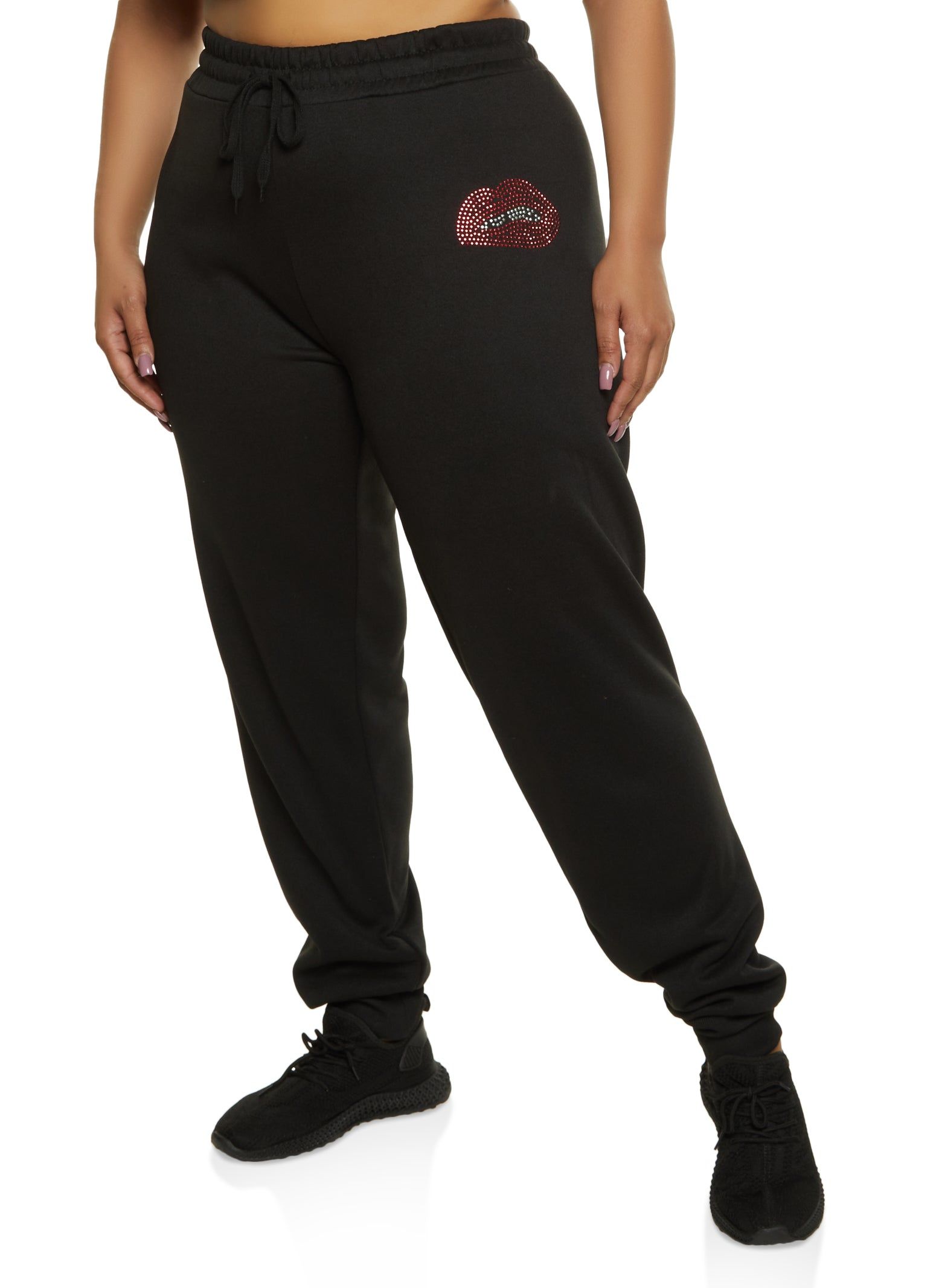 Plus Size Rhinestone Lip Joggers sold by Rainbow